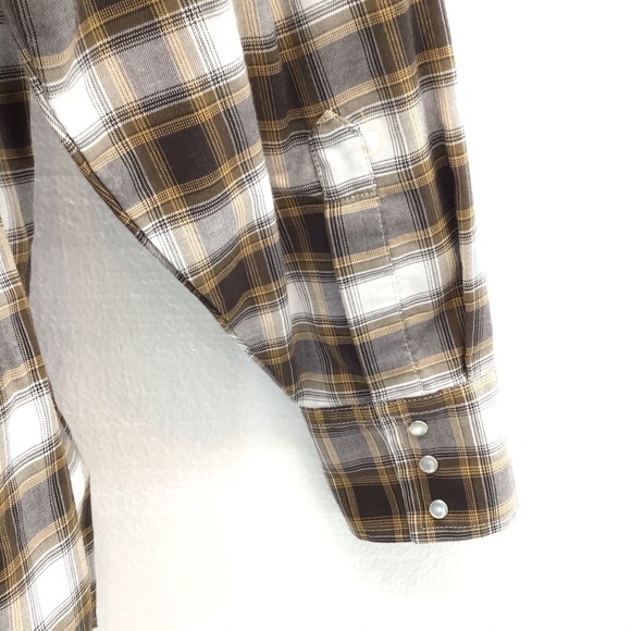 Ely Cattleman Mens Brown Plaid Snap Button Shirt - Picture 4 of 9